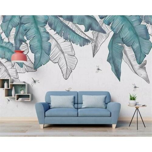 Beibehang Modern minimalistic hand drawn watercolor plant leaves Nordic background three-dimensional papel de parede wallpaper
