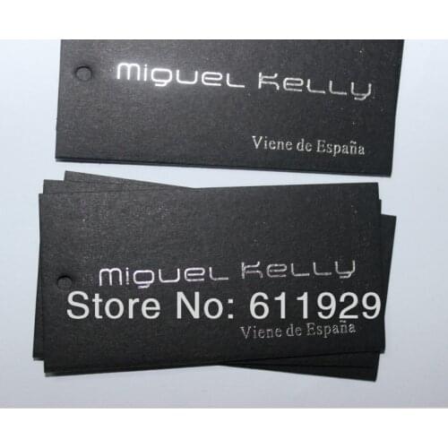 Customized cardboard matte finish black tags/hang tags/garment golden silver stamping tags/labels/clothing paper swing tags