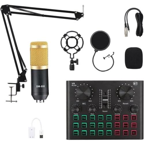Condenser Microphone Kit,BM-800 Mic Set Adjustable Mixer Condenser USB Wireless Professional Recording Live