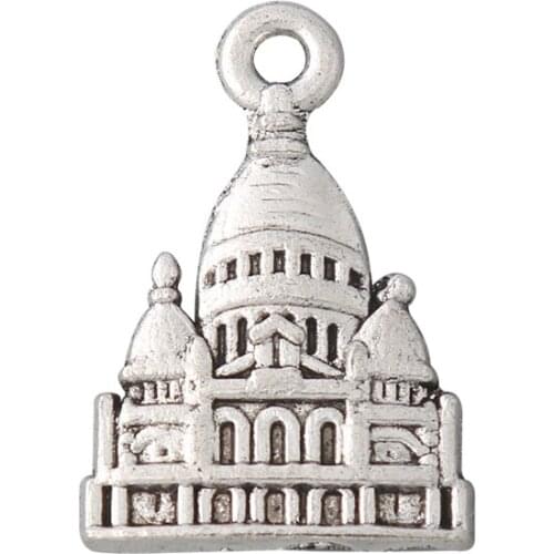 RAINXTAR Fashion Antique Silver Color Alloy Castle Charms 16*23mm 50pcs AAC1545
