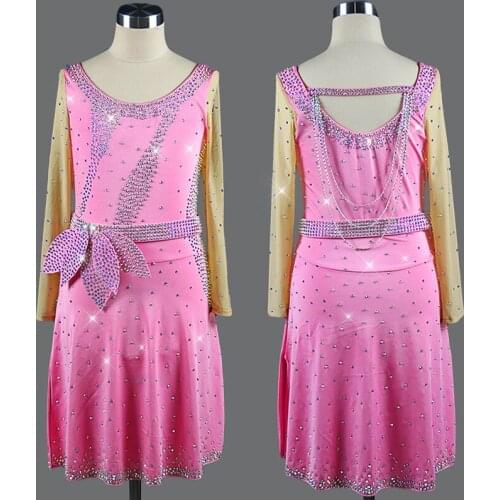 Super Quality Kids Dresses For Girls Pink Dress Vestido Baile Latino Mujer Female Stage Wear Latin Competition Dresses VDB693