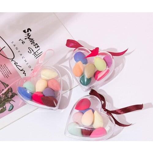 New 10boxes Mini 8pcs Sponge with Heart Shape Box Mix Color Makeup Blender Set Beauty Blending Makeup Tools Powder Puff