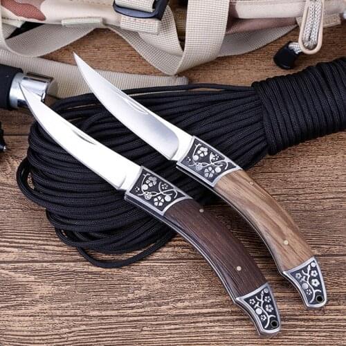 9'' Knives Damascus Steel Folding Blade, Sharp Straight Knife, Outdoor Pocket Knife, Portable Wooden Handle Knife, Camping Tools