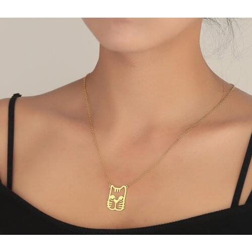 Stainless Steel Necklace For Women Lovers Gold And Silver Color Cat Pendant Necklace Engagement Jewelry