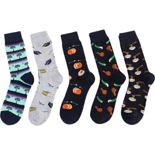 Peonfly Pair 1 Men Cotton Funny Crew Cartoon Noodle Cherry Happy Novelty Gift Socks for Spring Autumn Winter