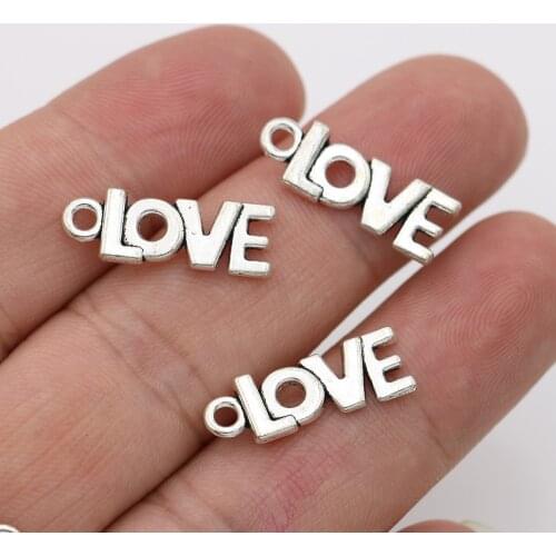 20Pcs Antique Silver Plated Love Charms Pendants for Jewelry Making Bracelet Accessories DIY Handmade 21x8mm