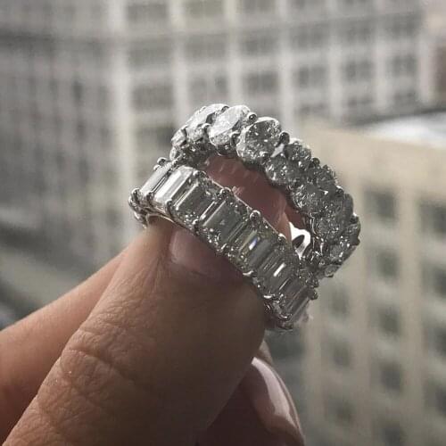 Luxurious DIAMOND BAND RINGS Finger 925 Sterling SILVER PAVE SETTING FULL Created Diamond ENGAGEMENT WEDDING Ring Set JEWELRY