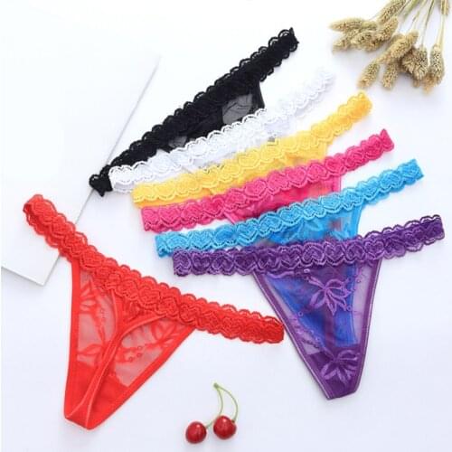 Sexy Lingerie Women Lace Panties Thongs Lace Embroidery G-String T-Back Briefs Underwear Comfortable Ladies Transparent Apparel