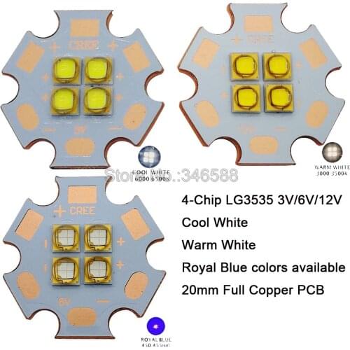 3V / 6V / 12V 4 Chip LG3535 4Chips 4-18W High Power LED Emitter Cool White Warm White 450nm instead of MKR XHP50 20mm Copper PCB