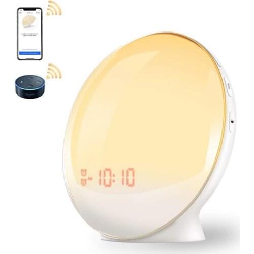 LED Sunrise Sunset Wake Up Light FM Radio Color Light Music Atmosphere Smart Alarm Clock Table Clocks Children 2020 New