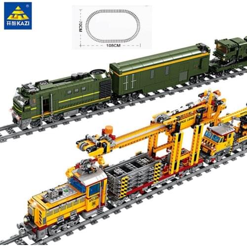 Advanced Model Building Blocks Electric Train Set Railway Track Power Motor Laying Heavy Load Machine Military City Series