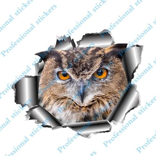 Funny 13cm x 10.7cm 3D Owl Car Sticker Torn Metal Full Color Decal Reflective Stickers Animal Decals Waterproof Car Styling