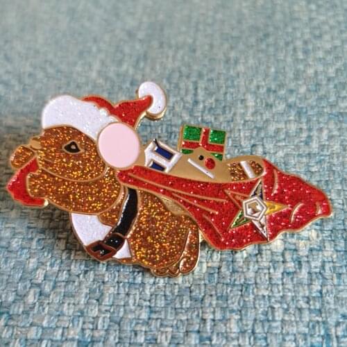 2" Eastern Star Glitter Christmas gift fashion lapel pin badge lovely mouse with hat