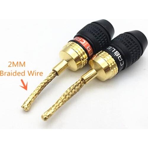 2Pcs/lot 2MM Monster Copper Wire Gold-Plated Banana Plug Speaker Wire Plug Braided Wire Plug Connector