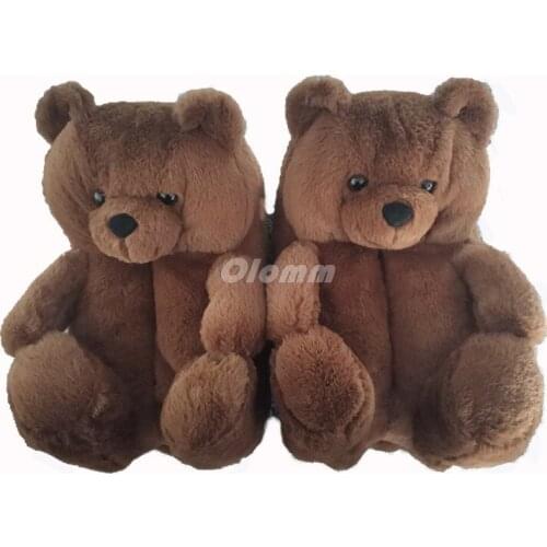2021 PlushHouse Slippers Women Household shoes Soft Anti-slip Faux Fur Cute Fluffy Home Slippers Women Winter Teddy Bear Shoe