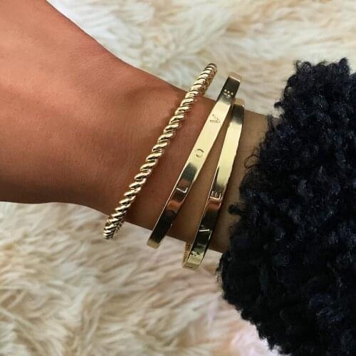 3 Pcs/Set Bohemian Fashion Gold Color Carved Letter LOVE Twist Bracelet Set Vintage Beach Jewelry Accessories