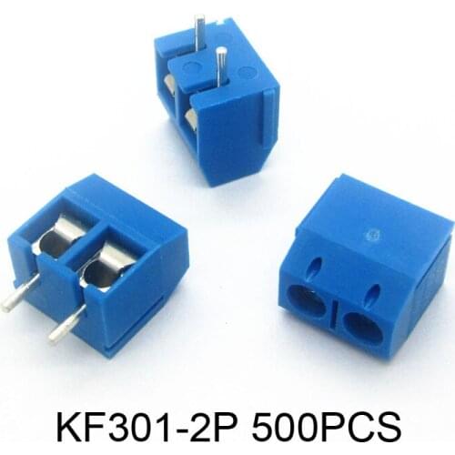 500 pcs 2 Pin Screw blue PCB Terminal Block Connector 5mm Pitch KF301-2P