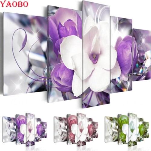 DIY diamond painting 5 Pieces Beautiful Magnolia Flowers diamond embroidery bead cross stitch full square&round diamond mosaic