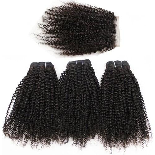 BOBBI COLLECTION Afro Kinky Curly 2/3 Bundles With 4*4 Lace Closure Indian Remy Human Hair Weave Bundles Extensions