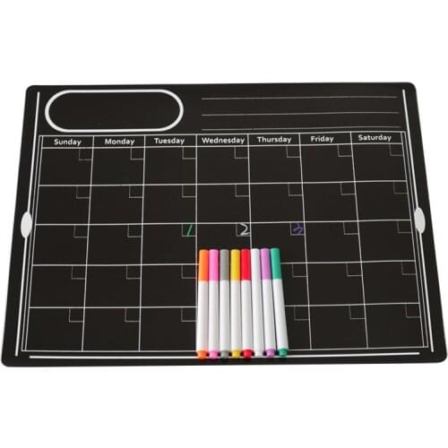 Black Board Magnetic Weekly Monthly Planner Calendar Fridge Erasable Memo Message Writing Dry Erase Door Board Wall Sticker Kids