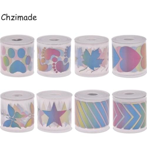 Chzimade 8Pcs/lot Colorful Heart Reflective Sticker Tapes Heat-transfered Vinyl Film For Clothes DIY Iron On Sewing Accessories