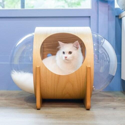 Solid wood cats nest four seasons universal space capsule closed large cat Villa internet popular transparent nest dogs Nest w