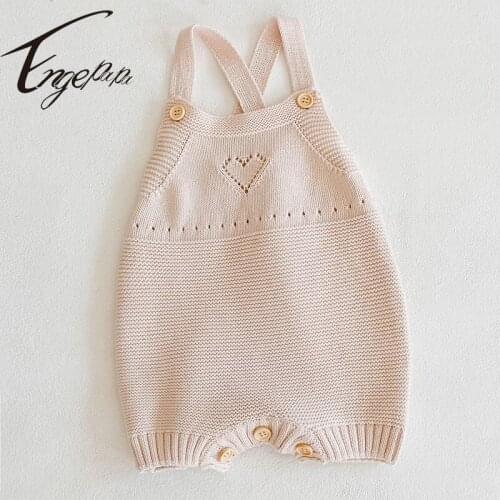 Engepapa Spring Autumn Love Hollowed Out Solid Color Knitting Sleeveless Romper Newborn Baby Girls Jumpsuit