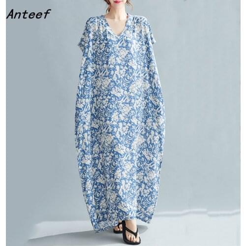 Cotton satin vintage floral dresses for women casual loose maxi long summer sun beach woman dress elegant clothes 2021