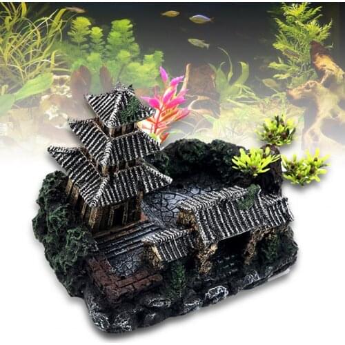 Artificial Rockery House Tower Landscape Aquarium Fish Tank Decoration Ornament Blue And Black Quadrangular Perch Set Decoration