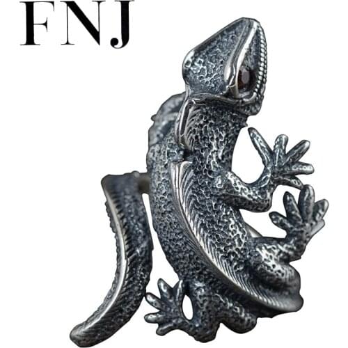 FNJ Punk Animal Lizard Ring 925 Silver Adjustable Size 100% Original Real S925 Solid Silver Rings for Men Jewelry Fine Red