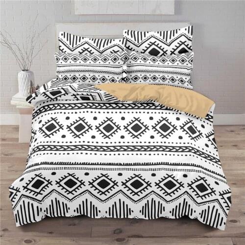 Boho Geometric Duvet Cover Set Breathable Machine Wash Brushed 3D Printing Comforter King Queen Size Modern Bedding Quilt Covers