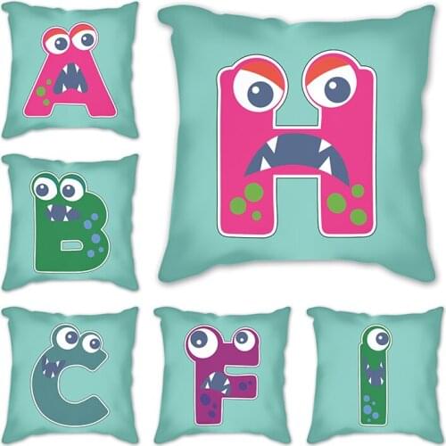Linen Alphabet Cushion Cover 45x45 Green Pillowcase Decorative Sofa Cushions Throw Pillows Cover Home Decor Pillow Cases
