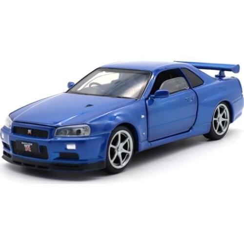 1/32 GTR GT R 34 JKM Diecast Car Model Toys Kids Boys Girls Gifts Sound Lighting Pull back