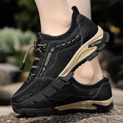 Mens Outdoor Trekking Shoes Spring and Summer Breathable Mesh Waterproof Non-slip Trekking Shoes Mens Off-road Sports Shoes