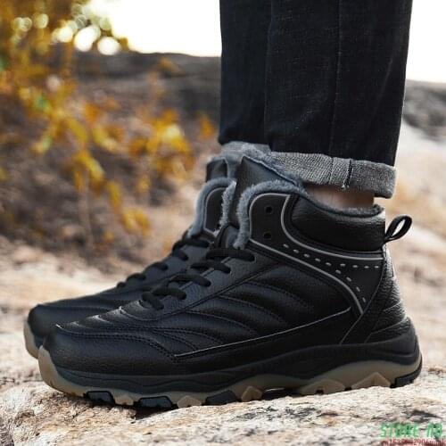 Classic Winter Mens Ankle Boots Thick Plush Keep Warm Men Snow Boots Outdoor Leather Waterproof Man Boots Winter Men Work Shoes