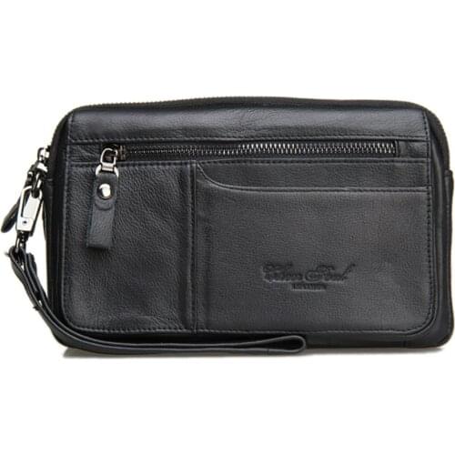 Men Genuine Natural Leather Clutch Wrist Hand Bag Business Wallet Mobile Phone Case Cash Pocket Purse New Male Money Handy Bags