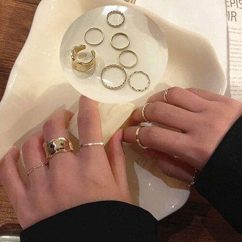 Fashion Punk joint Ring Set Geometric Minimalist Jewelry Metal circular Golden Rings for Women Jewlry Accessories anillos