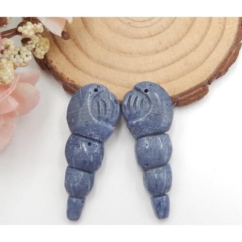 Wholesale gemstone,Birthday gift,Natural Blue Coral Carved Conch Earrings,Fashion Earrings Jewelry,38x15x5mm6.5g