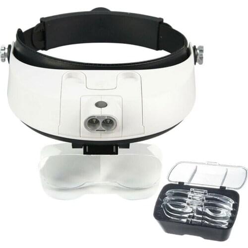 Illuminated Headband Reading Repairing Magnifier 1.0X,1.5X,2.0X,2.5X,3.5X Interchangeable Lens Magnifying Glass with LED Lights