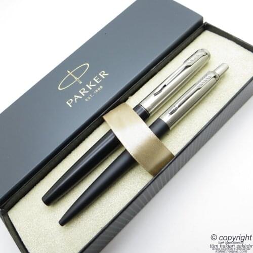 Parker Jotter Metal Black Roller Pen + Ballpoint Pen Set | İsme Special Pen | Gift Pen
