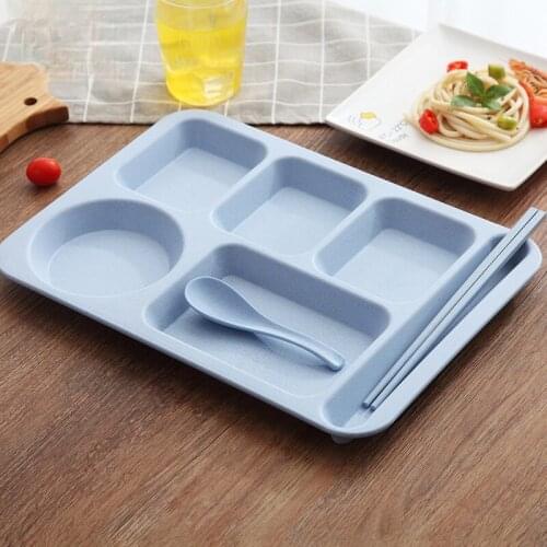 Wheat straw plastic Compartment Plate Canteen household shatter-resistant plate utlery set kitchen accessories dinnerware set