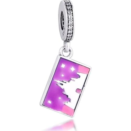 Fits for Pandora Beads Bracelets Fantasyland Castle Postcard Dangle Charms 100% 925 Sterling Silver Jewelry Free Shipping