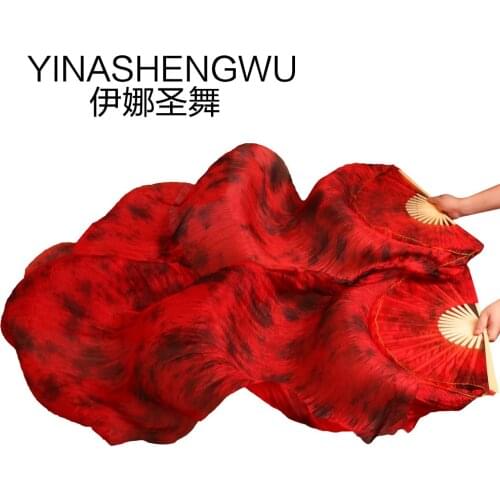Stage Performance Dance Fans 100% Silk Veils Colored Women Belly Dance Fan Veils (2pcs) black+red Color mixing