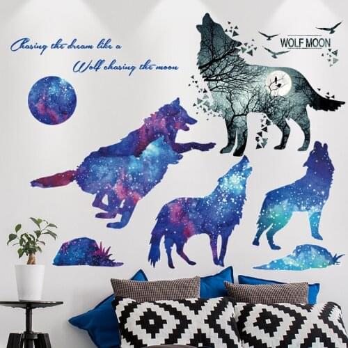 [shijuekongjian] Horrific Wolf Wall Stickers DIY Animals Mural Decals for Kids Bedroom Baby Room Nursery House Decoration