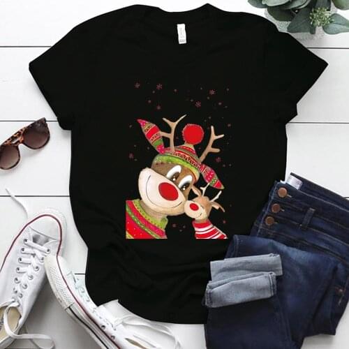 Cute Tops Christmas Elk Printing Aesthetic Graphic T Shirts S-5xl Lovely T Shirt Christmas Gift for Ladies Ropa De Mujer 2020