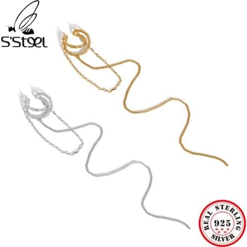 SSTEEL Sterling Silver 925 Geometry Design Simple X-shaped Clip Earrings Gift For Women Cuff Earing Tassel Chain Fine Jewelry