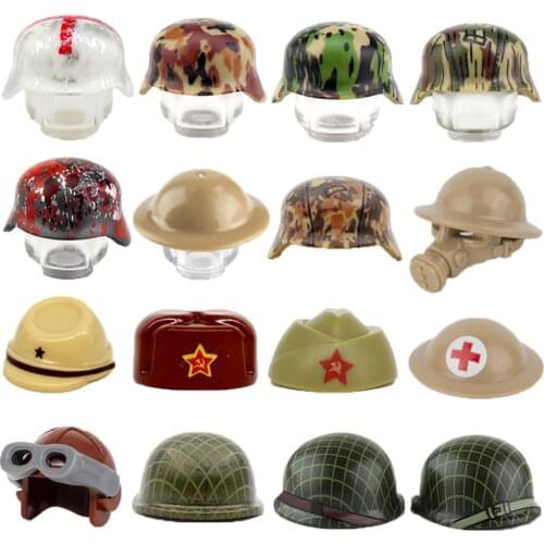 MOC WW2 Military US Soldier Helmet Building Blocks Army Germany Medical Figures Parts Weapon British Soviet Accessories Bricks