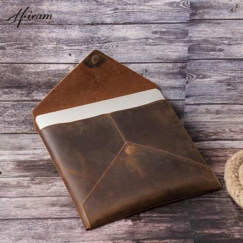 Envelope Laptop Bag Genuine Leather Computer Liner Sleeve Case Macbook 13.3 15.4 Inch Notebook Pocket Envelope Style Bussines