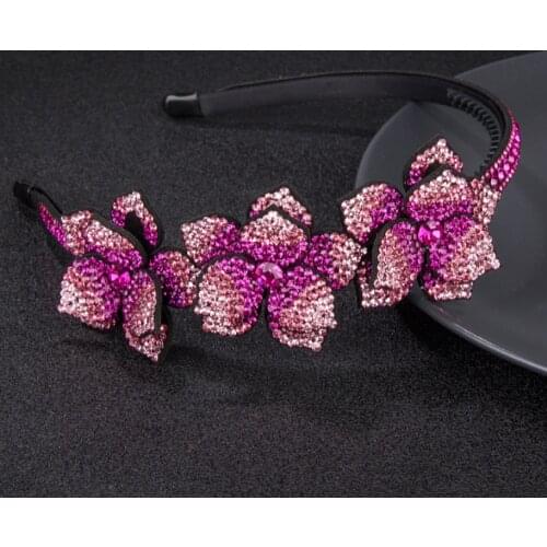 Temperament Big Flowers Head Wear Luxury Headband for Women Rhinestone Non-slip Border Girl Hairpin Fancy Hair Accessories Gift