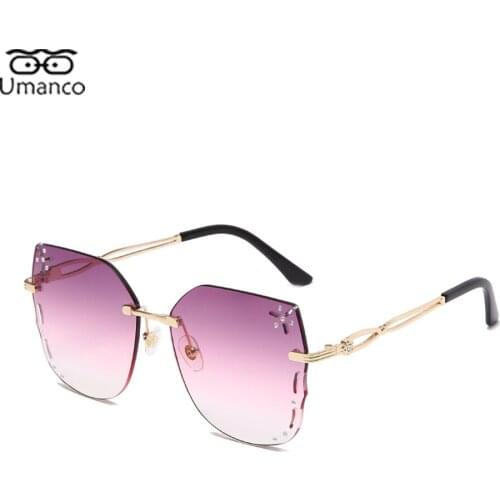 2021 Luxury Rimless Sunglasses for Women Girls Oversized Square Eyeglasses Gradient UV400 Female Hollow Glasses Beach Outdoor